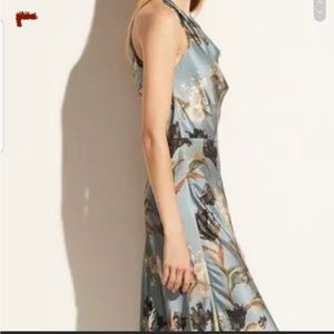 Vince silk flower dress- cowl neck, light blue